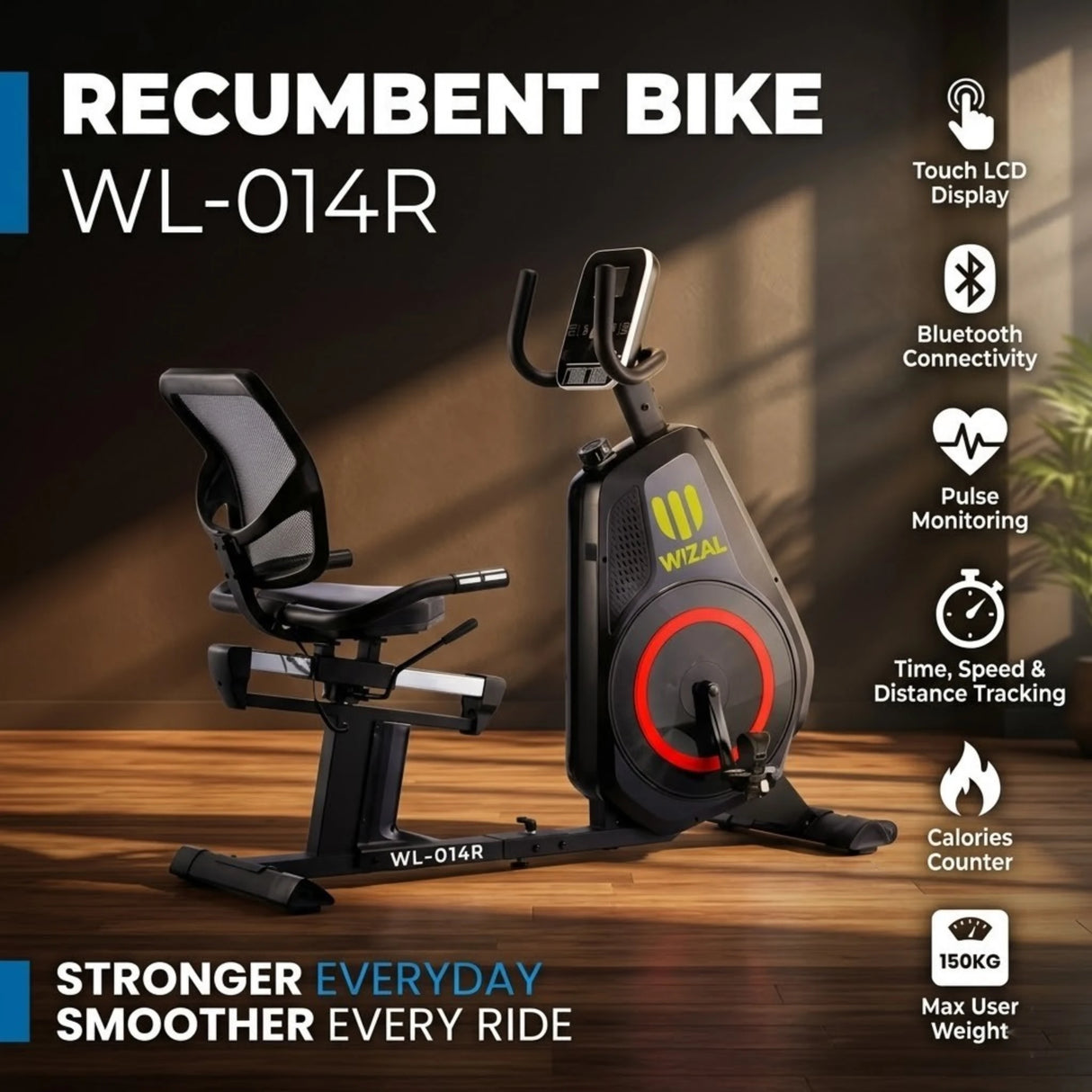 Wizal Recumbent Bike WL-014R | Back Support Seat | Bluetooth Connectivity | 150KG