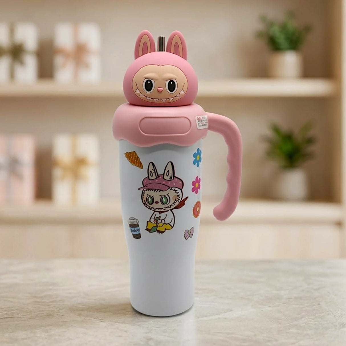 tumbler cup stainless steel white pink cute bunny cartoon print 900ml 40oz china