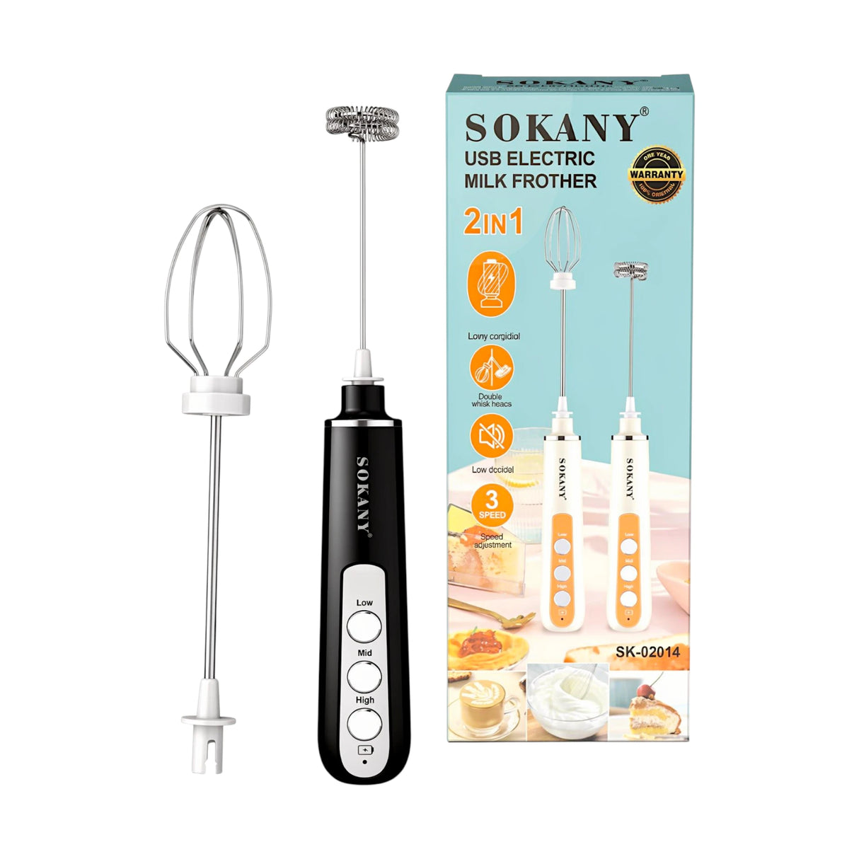 sokany milk frother stainless steel black white plain 2 in 1 usb rechargeable sk-02014 china