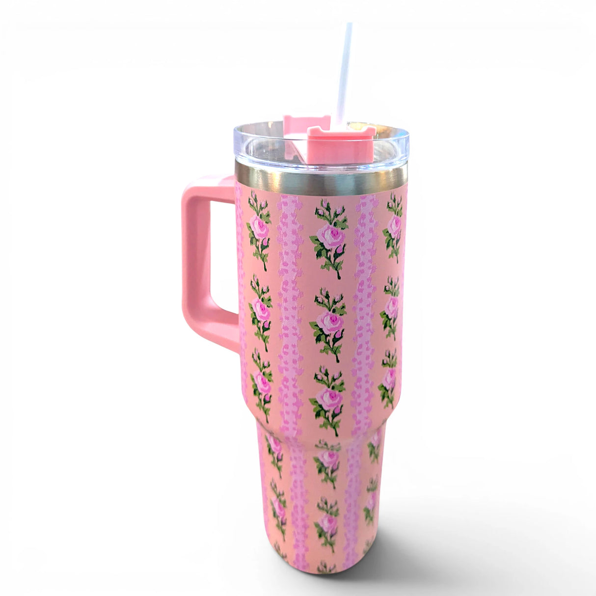 tumbler cup stainless steel white pink rose floral print 1.2l 40oz china 1200-3d
