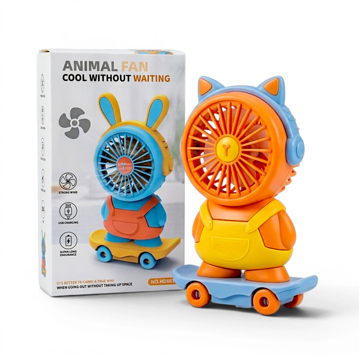 PORTABLE ANIMAL SKATEBOARD MINI FAN - USB RECHARGEABLE HANDHELD COOLING FAN FOR KIDS & TRAVEL