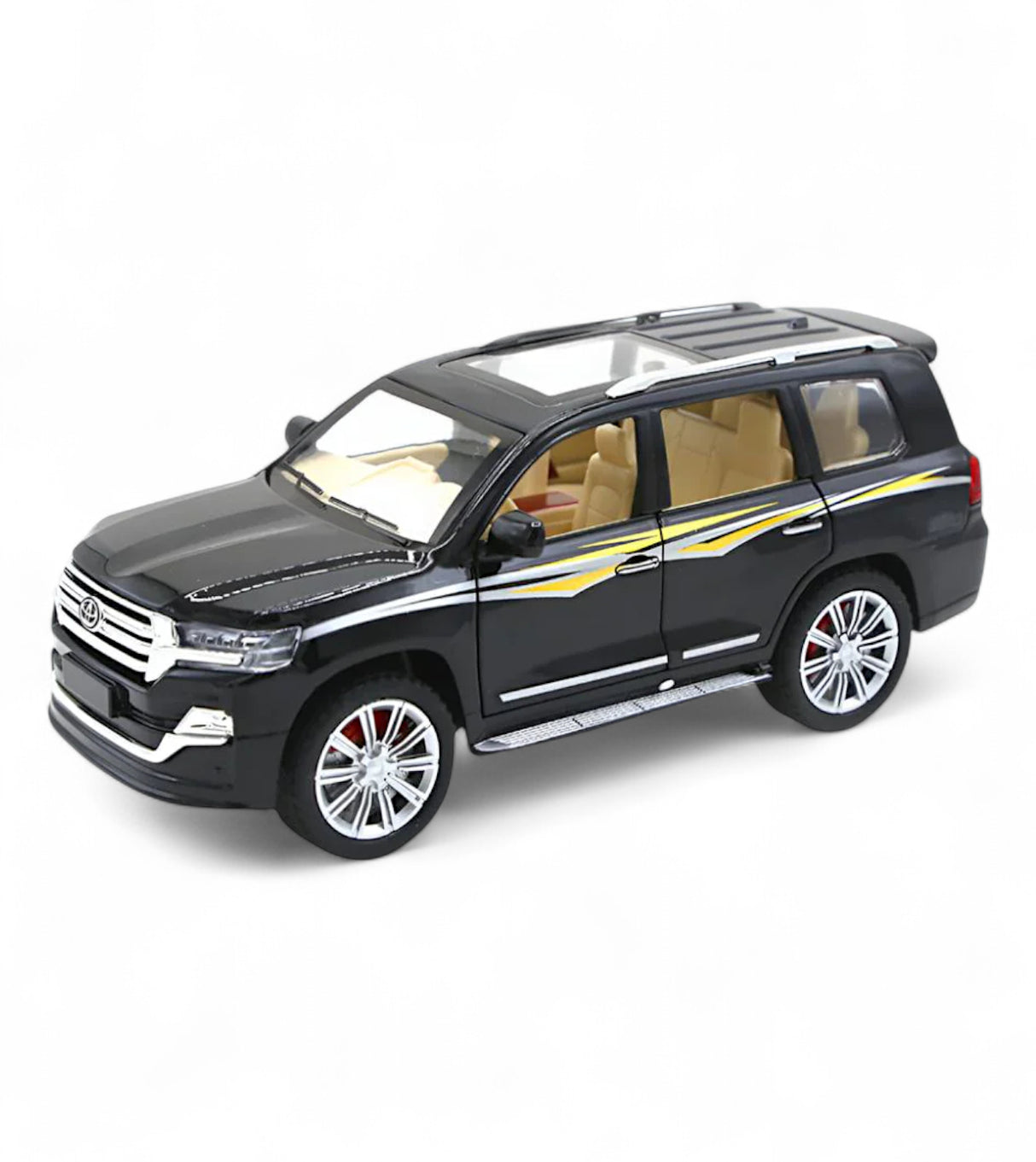 die-cast metal jeep  land cruiser lc200 v8 1:24 model with spray, music & lights t084