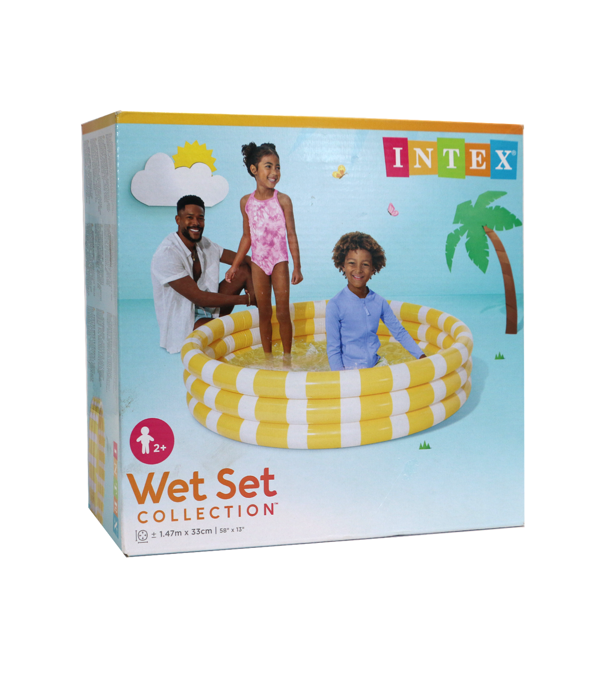 intex wet set collection inflatable kids swimming pool yellow & white round 58"x13"