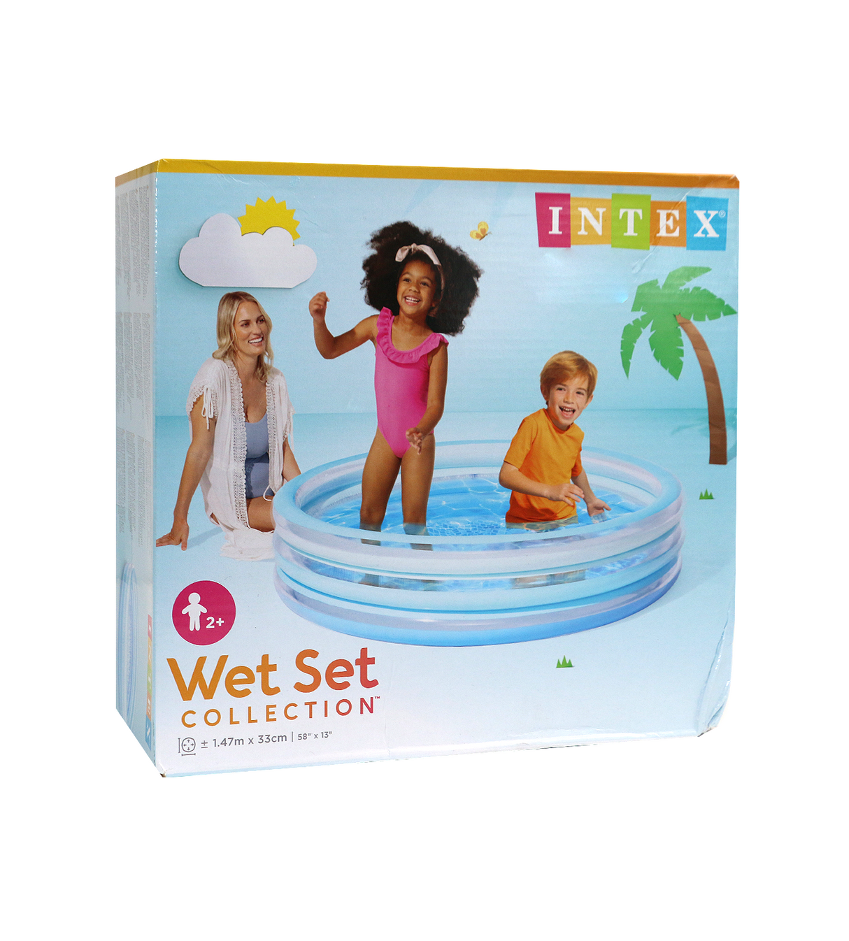 intex wet set collection inflatable kids swimming pool blue & white round 58"x13"