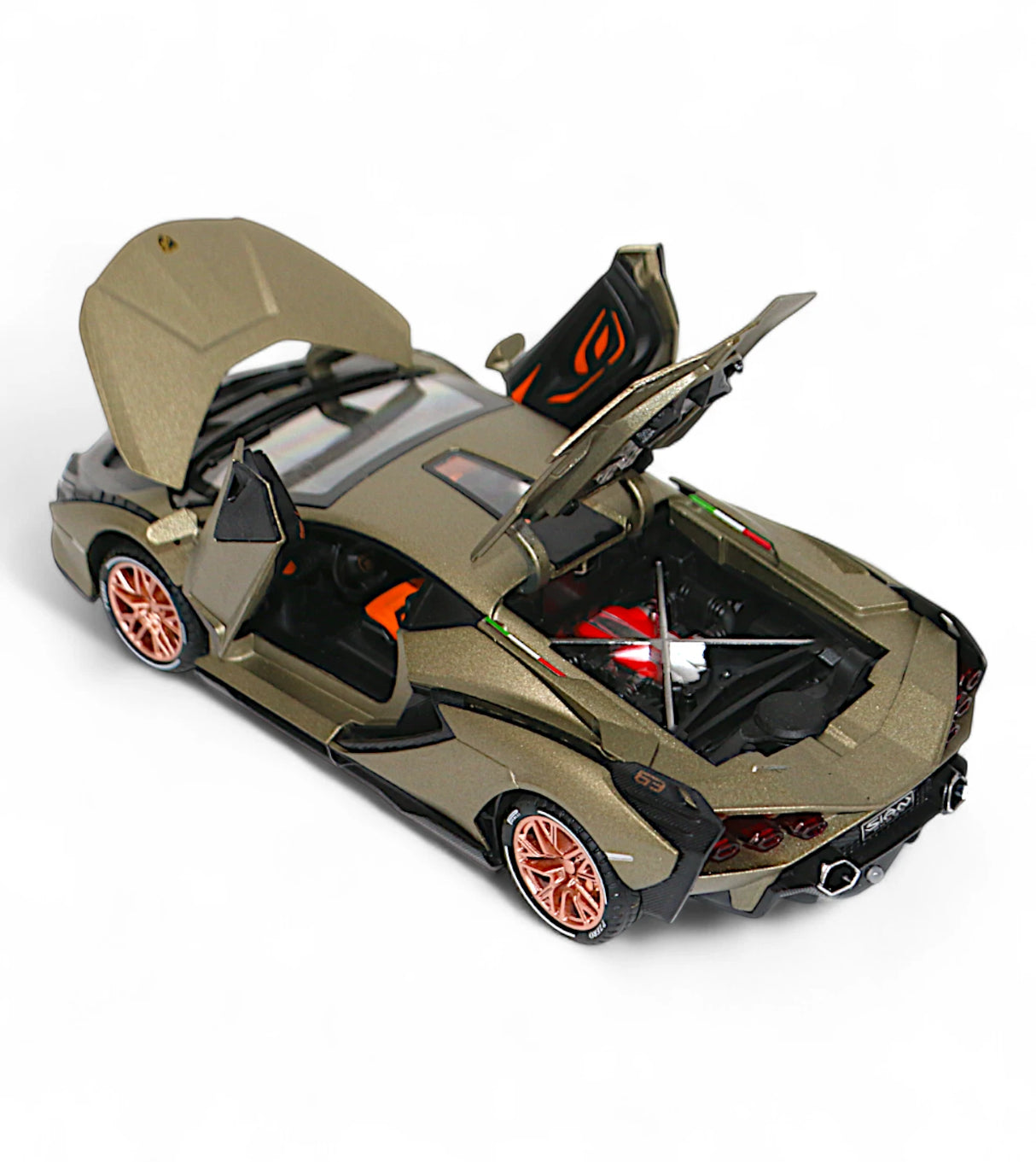 die-cast metal car lamborghini sian 1:24 model with spray , music & lights t410