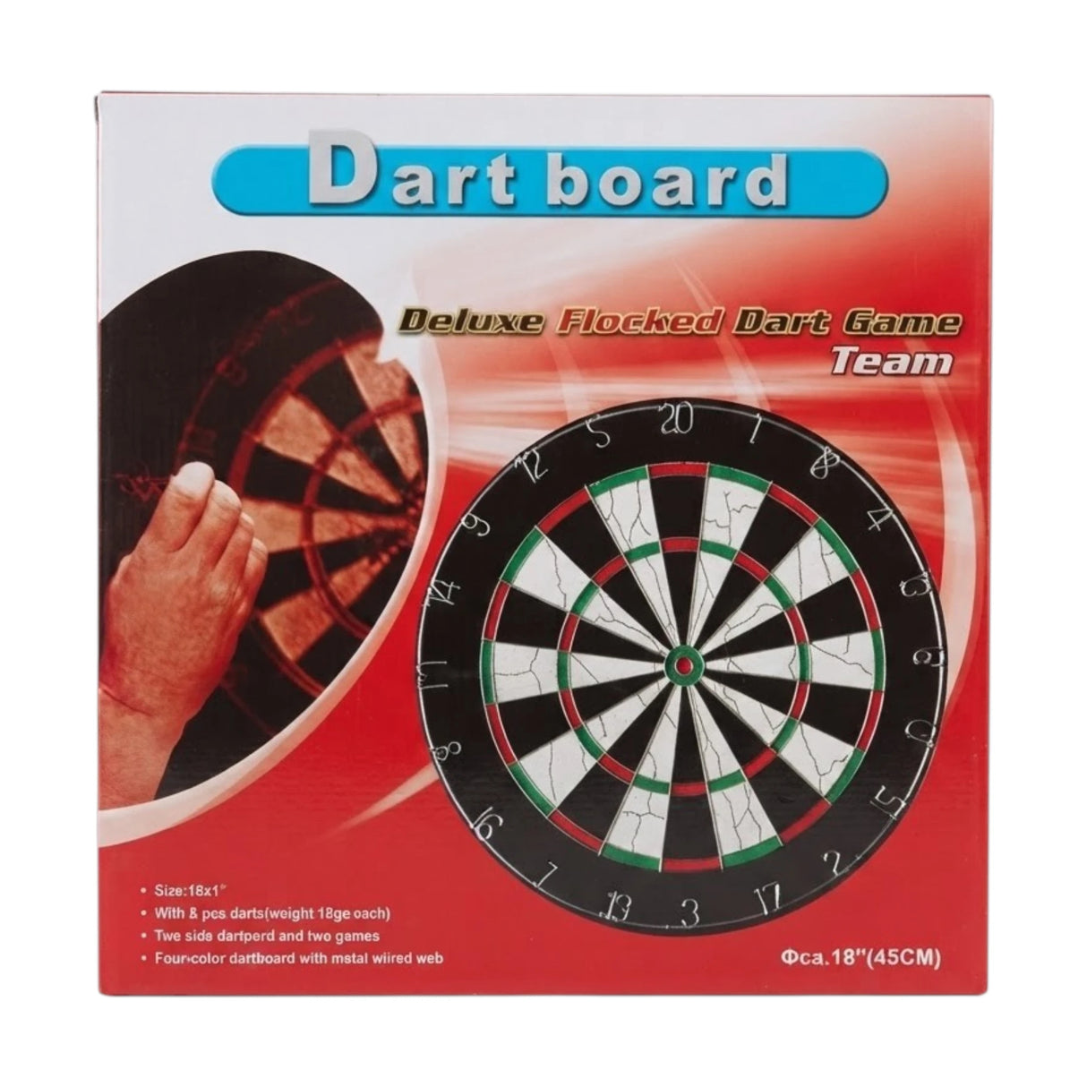 18-Inch Deluxe Flocked Double-Sided Dartboard Set Heavy Duty Dart Game with Metal Wiring & Darts
