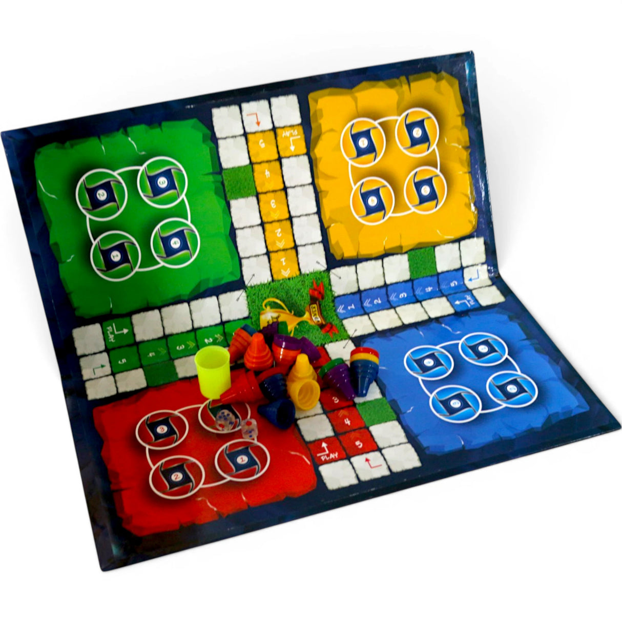 Large Size 6-Player Folding Ludo Board Game - Complete Set with Gote and Shaker Cup