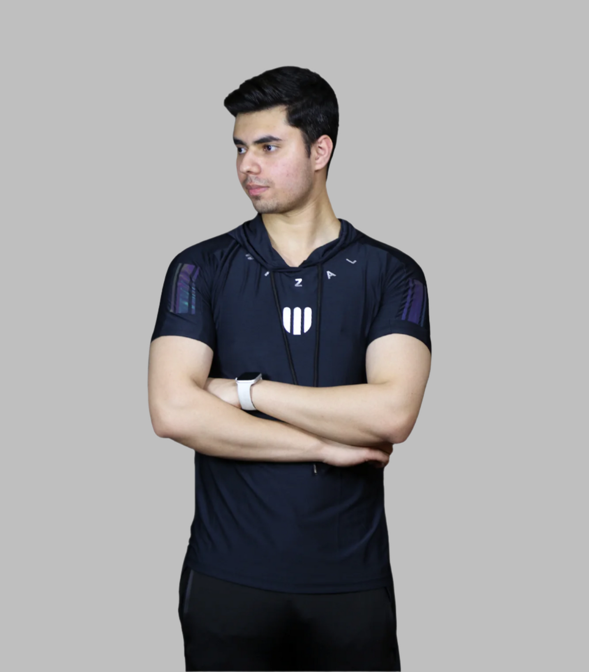 t shirt half sleeves hoody wizal black m001