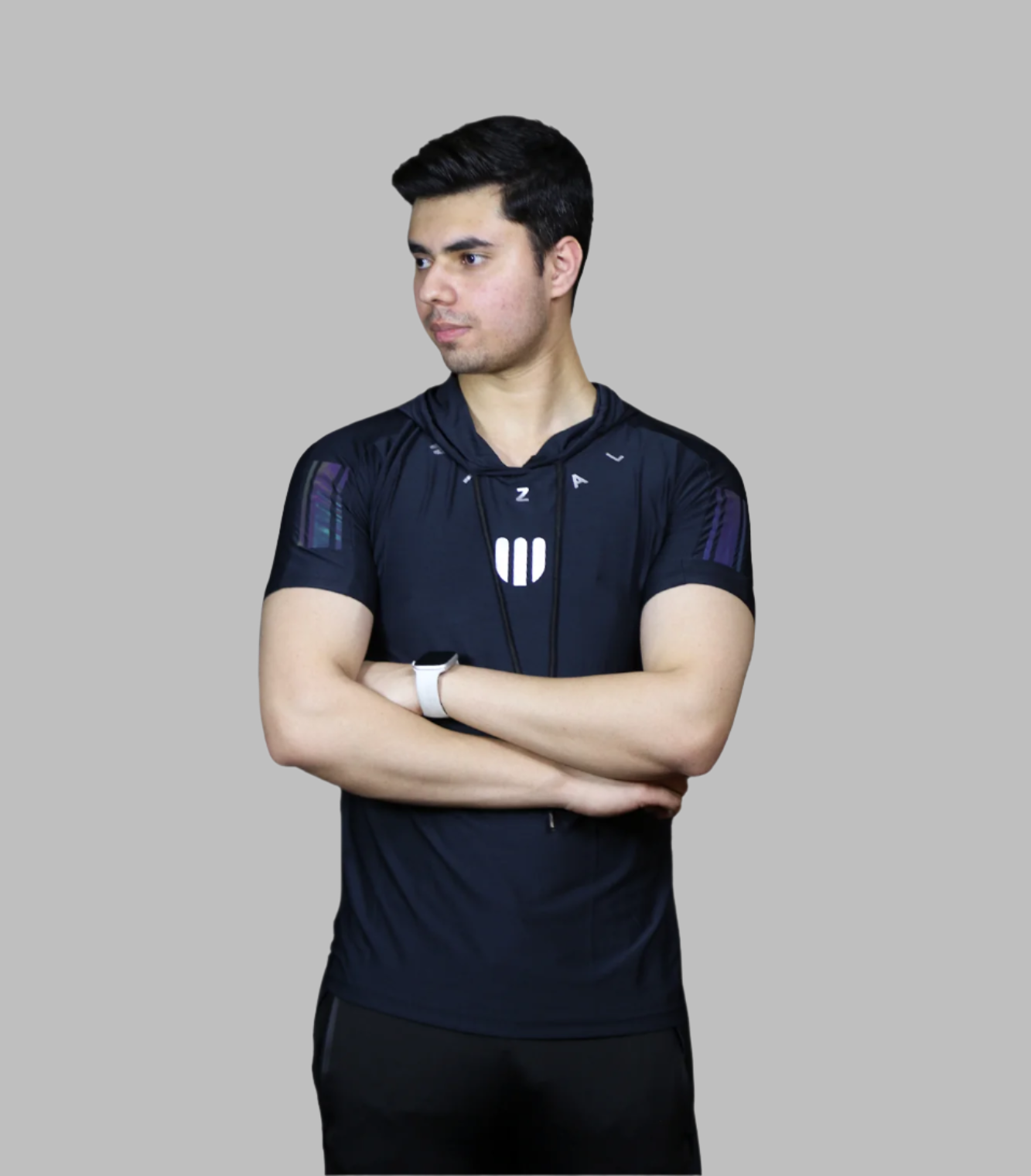 t shirt half sleeves hoody wizal black m001