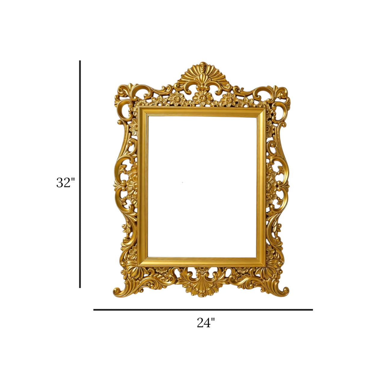 wall mirror resin gold baroque floral scrollwork open filigree frame rectangle 32''x24'' china
