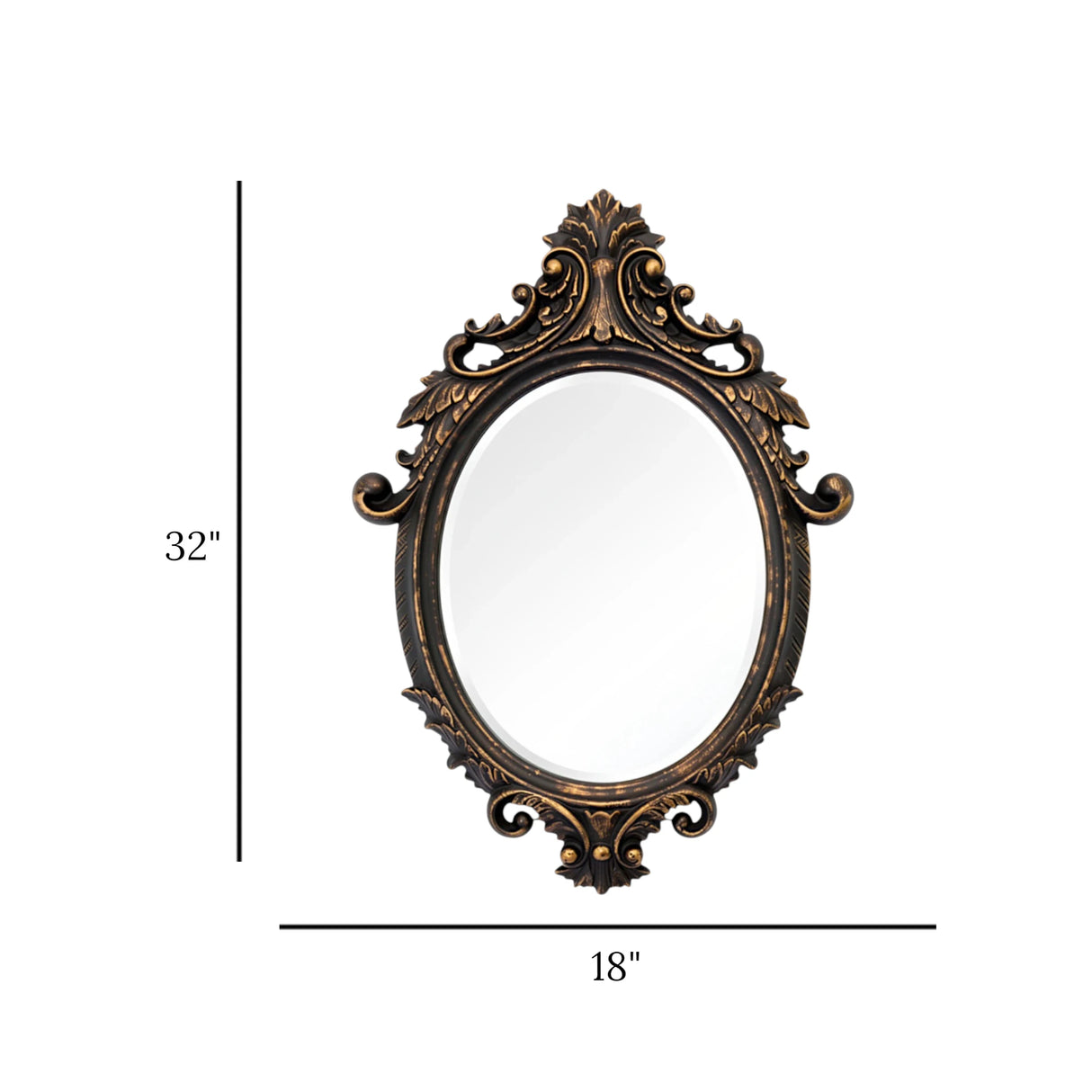 wall mirror resin bronze black baroque acanthus scrollwork carved frame oval 32''x18'' china