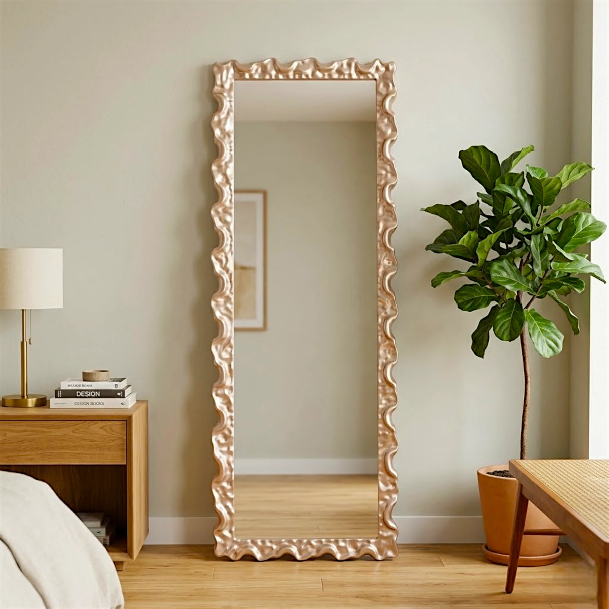 floor mirror resin rose gold wavy ruffle frame full length rectangle 48''x17'' china
