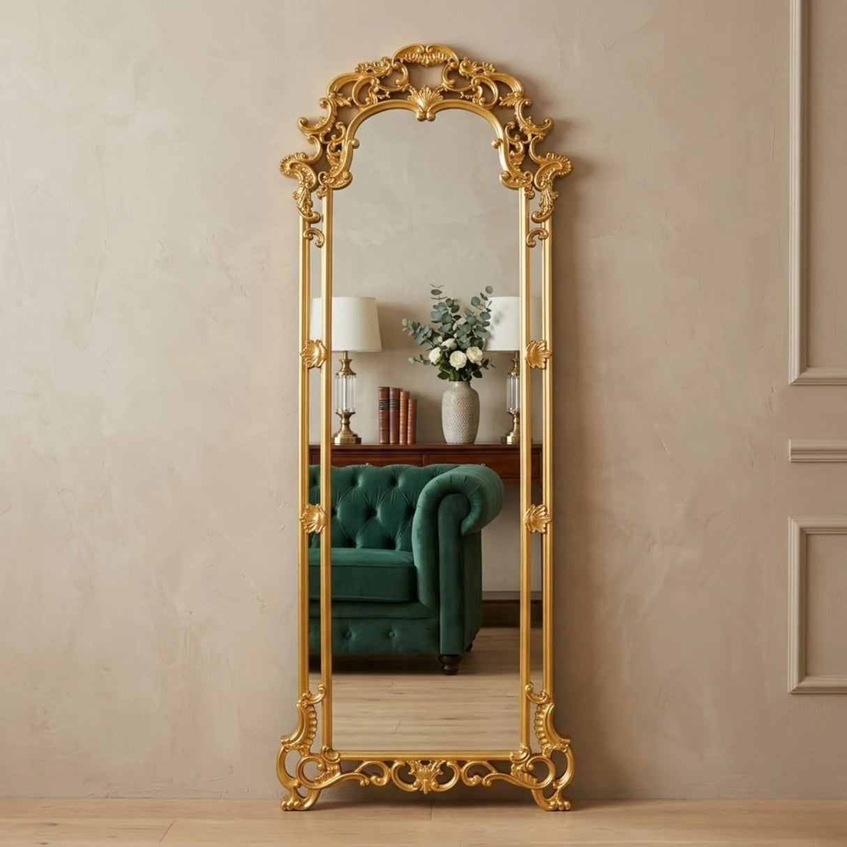 baroque ornate full length floor leaning mirror resin frame gold color 54''x15'' china