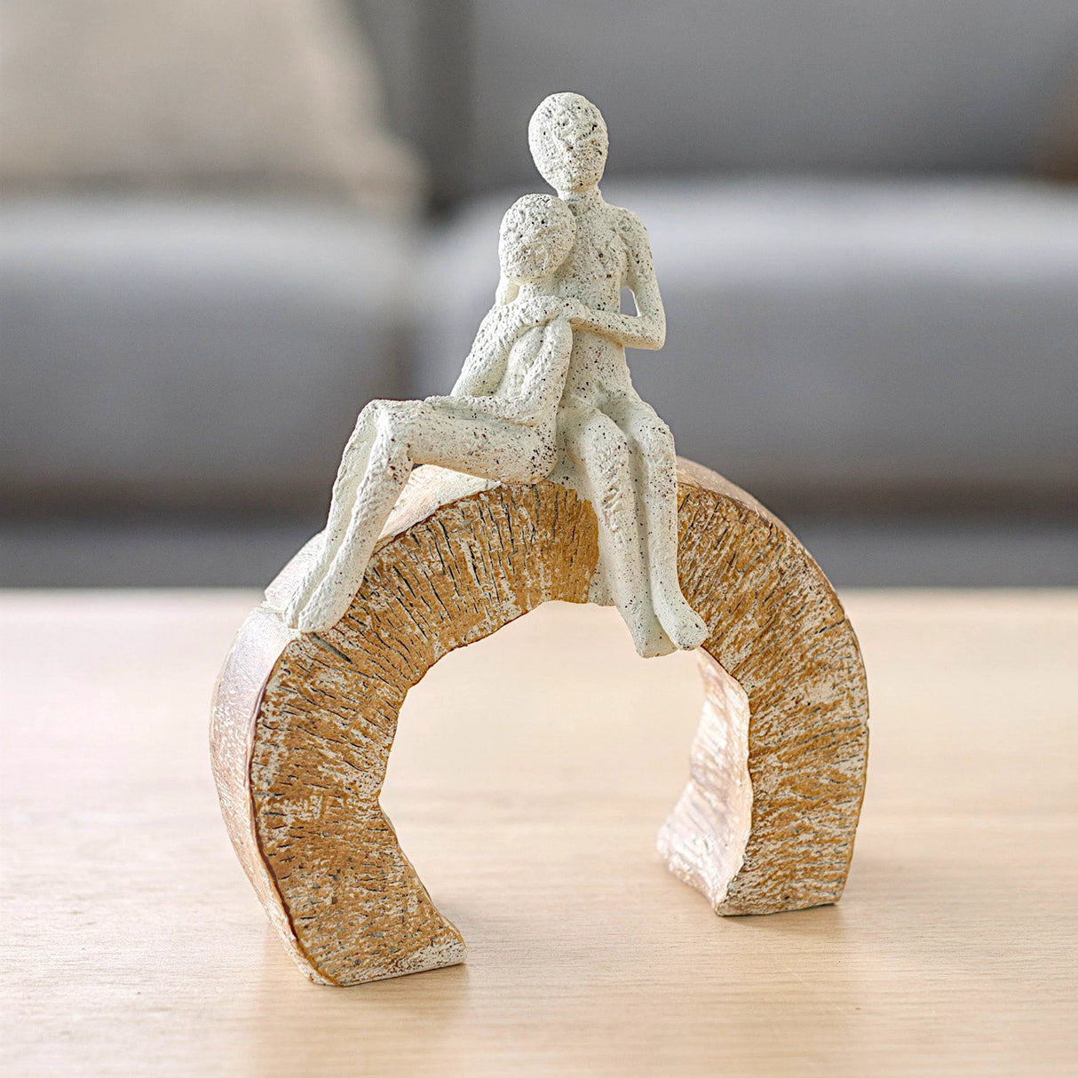decorative romantic couple on crescent arch statue resin white & gold color 8"x5.5" china