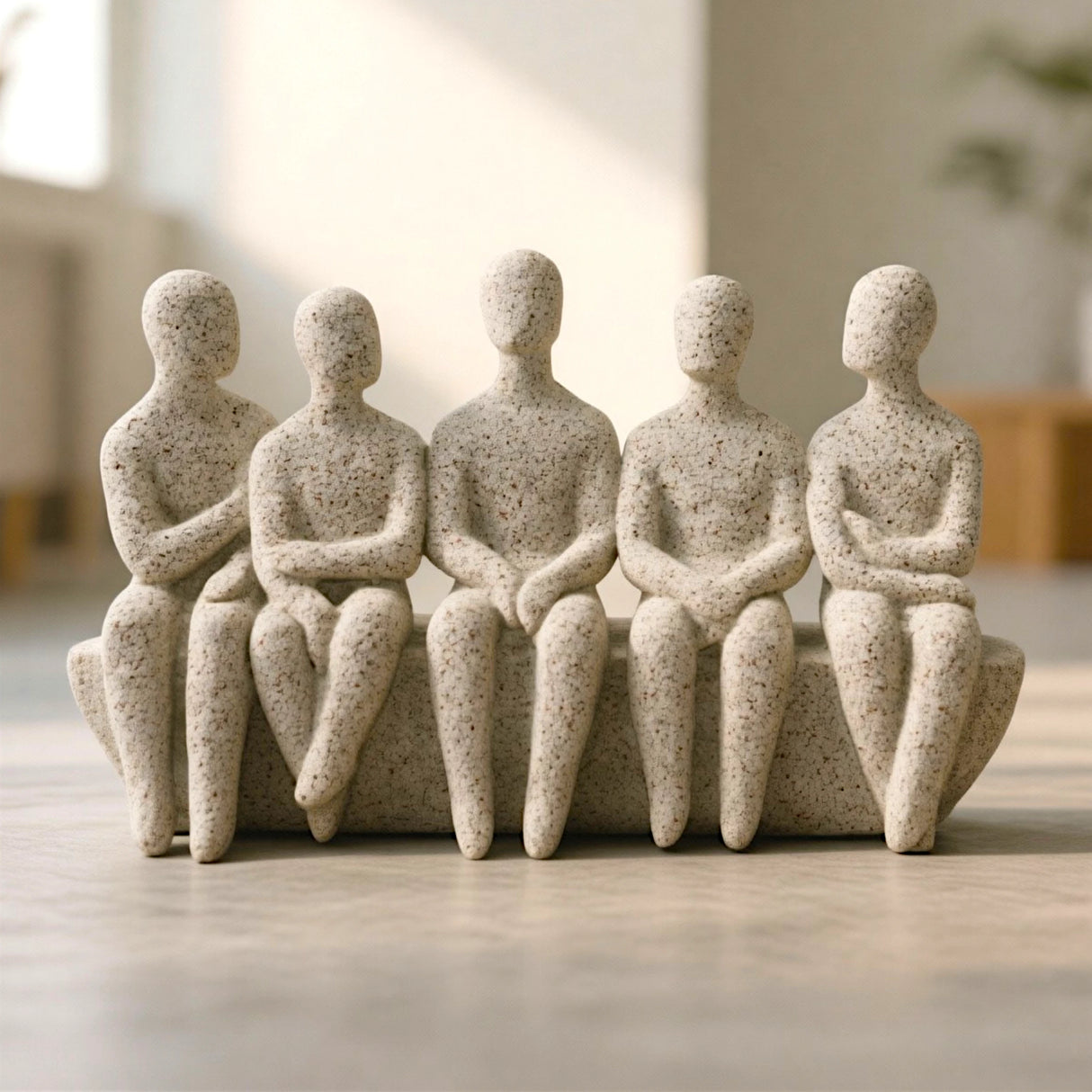 decorative abstract five sitting figures decorative statue resin beige color 10"x6"