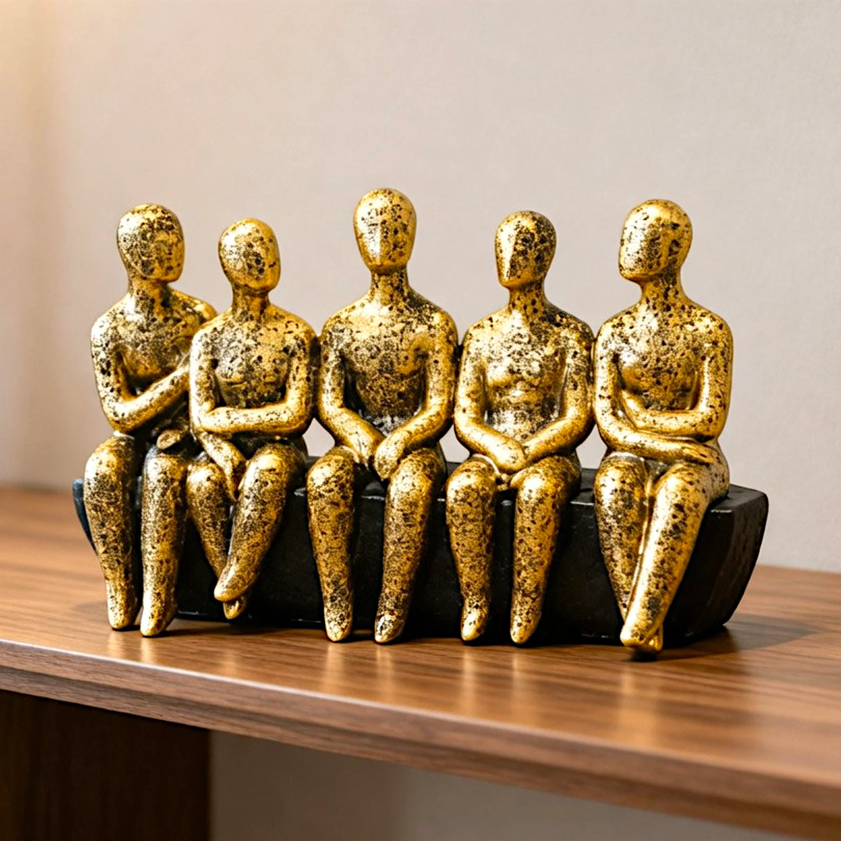 decorative abstract five sitting figures statue resin gold and black color 10"x6" china