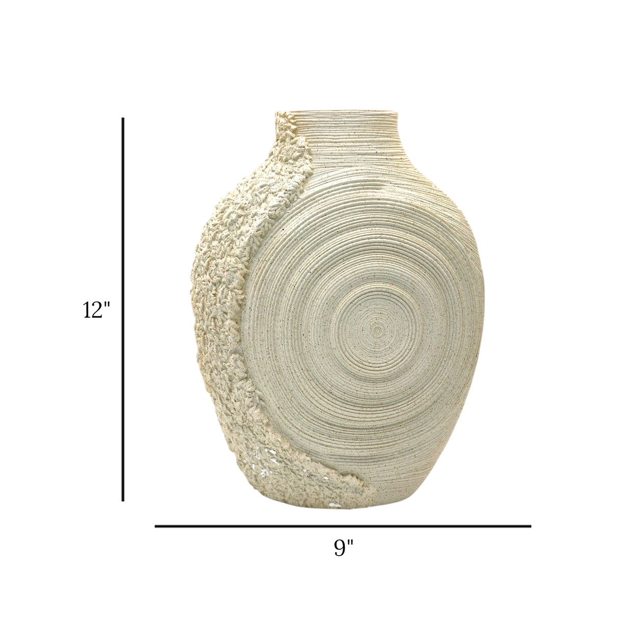 decorative oval spiral ring dual texture vase ceramic beige color 9"x12" china