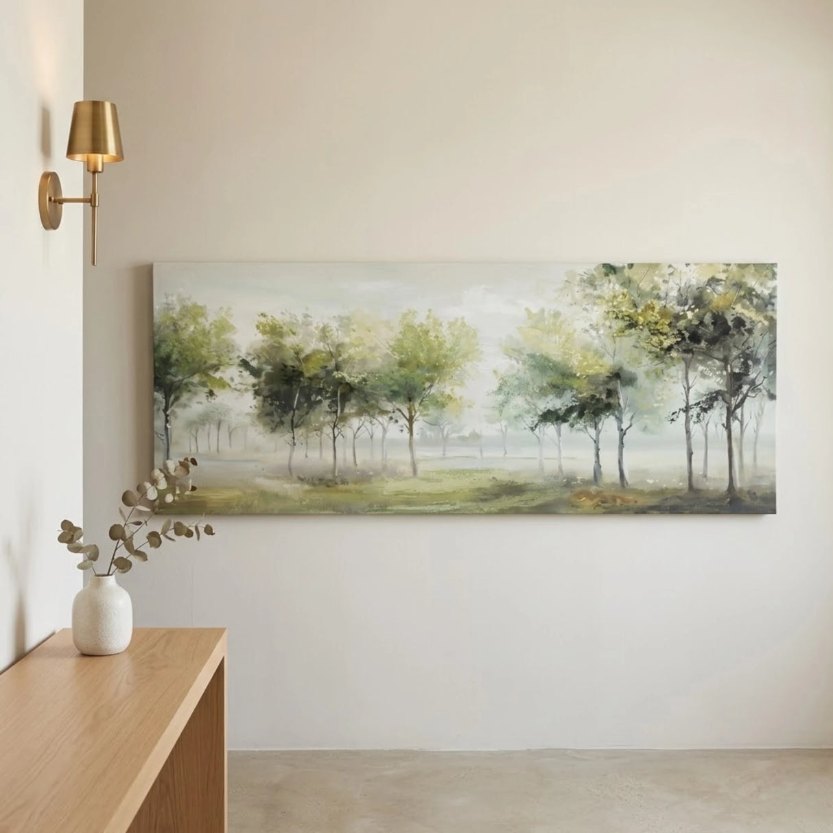wall art canvas green white misty forest tree landscape print 27.5''x71'' china