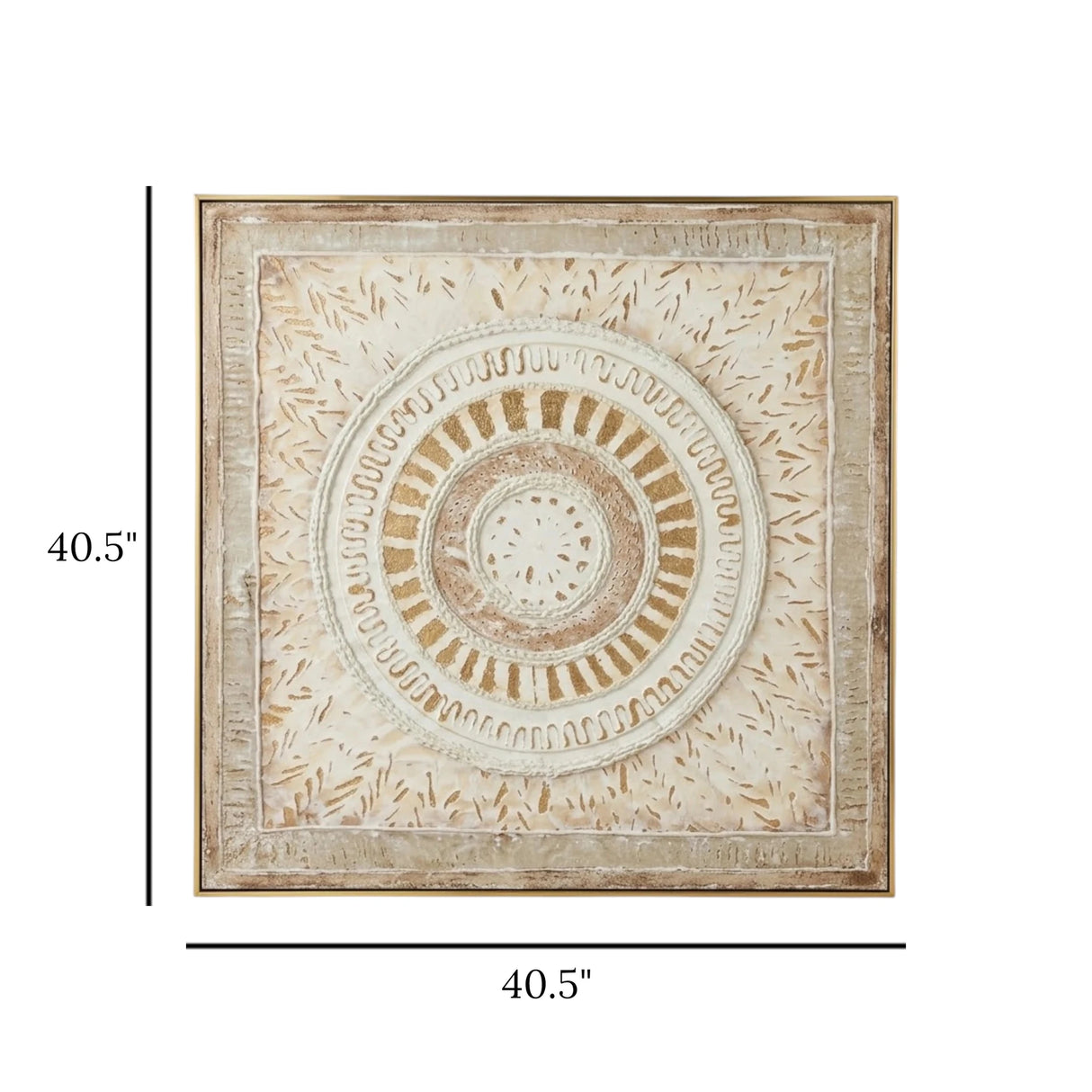abstract 3d mandala medallion textured framed canvas wall art white & gold color 40.5"x40.5'' china