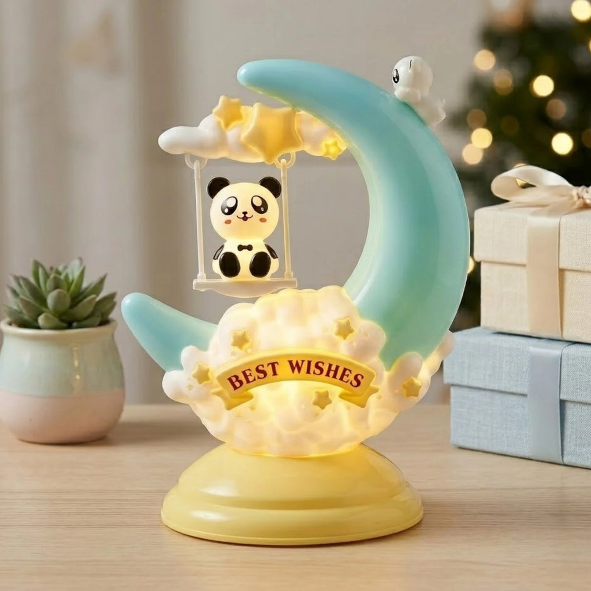night lamp plastic blue yellow cute panda moon swing best wishes design china