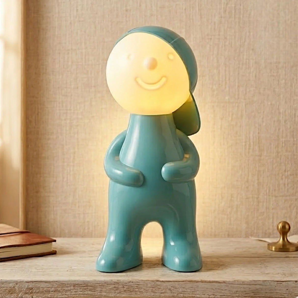 night lamp plastic teal blue cute smiley boy figure shape plain china