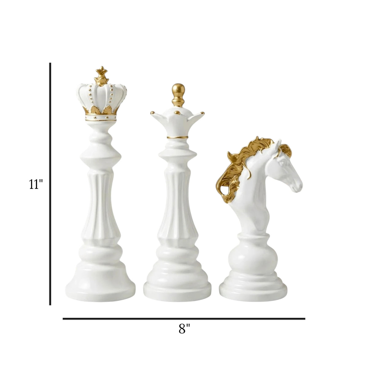 statue chess piece 3pc set white & golden 11''x8'' china
