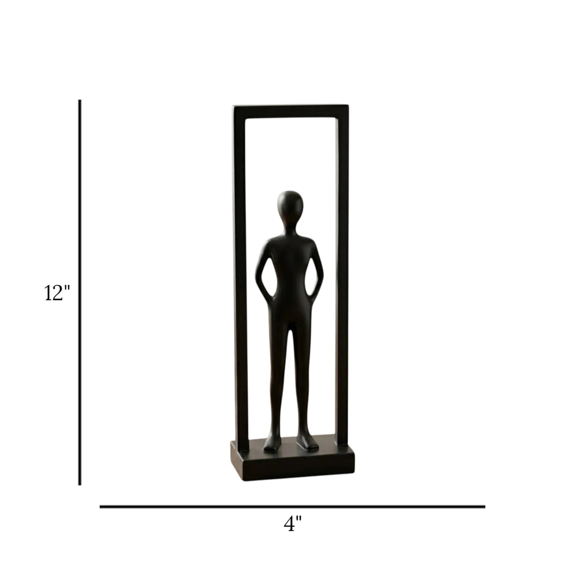 statue human figure stand in rectangular frame black 12''x4'' china