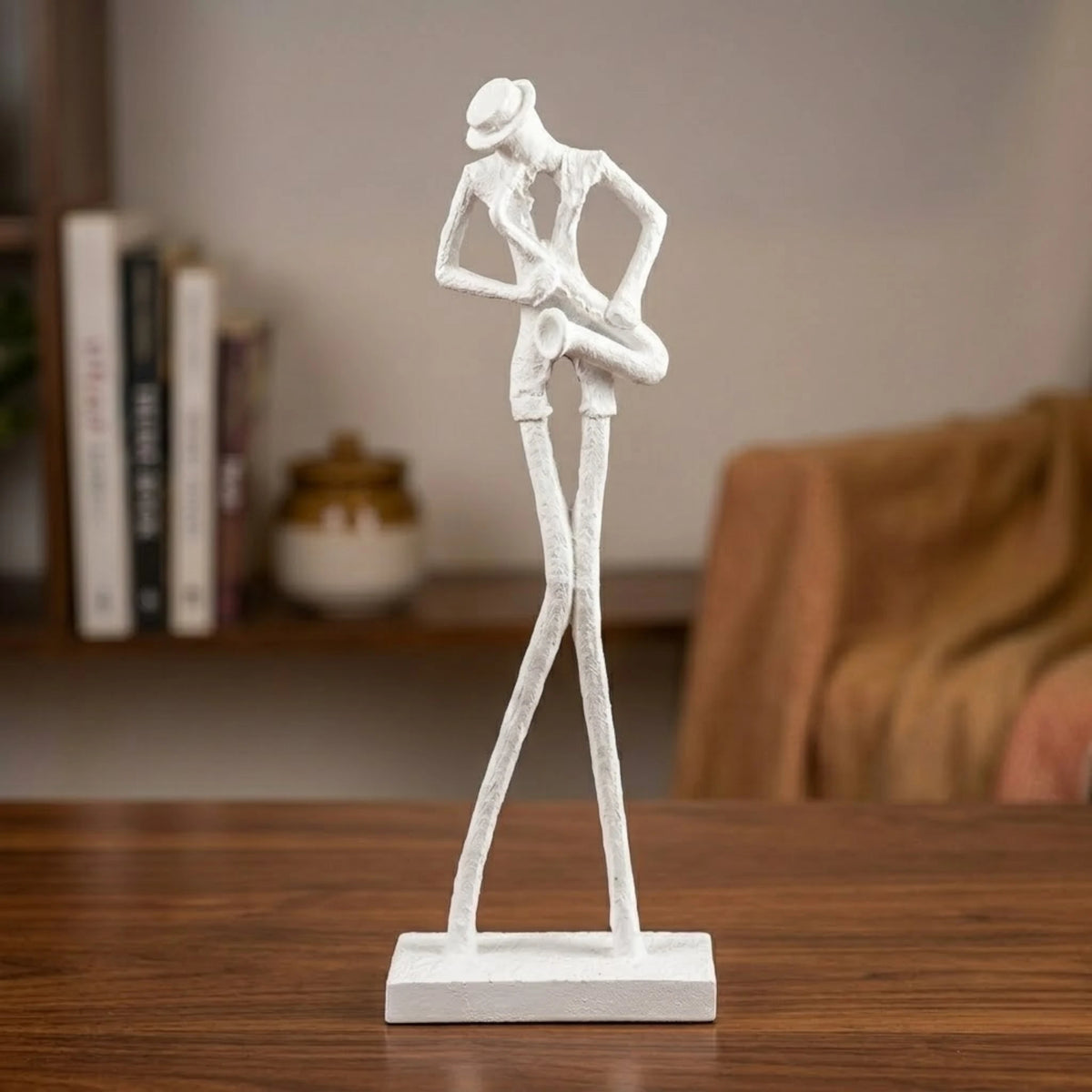 statue tall man playing saxophone white 12''x4'' china