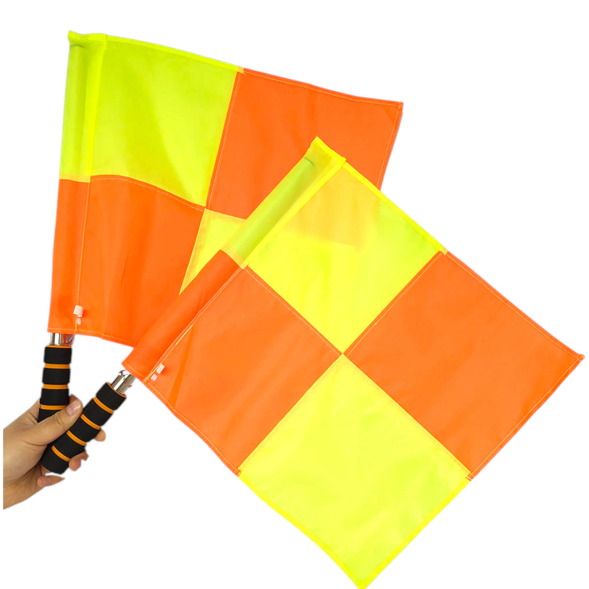 High-Visibility Football Linesman Flags (Set of 2) – Ergonomic Padded Grip Assistant Referee Flags for Match Play