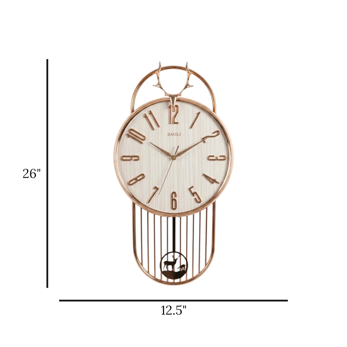 fancy wall clock with pendulum white 26''x12.5'' china