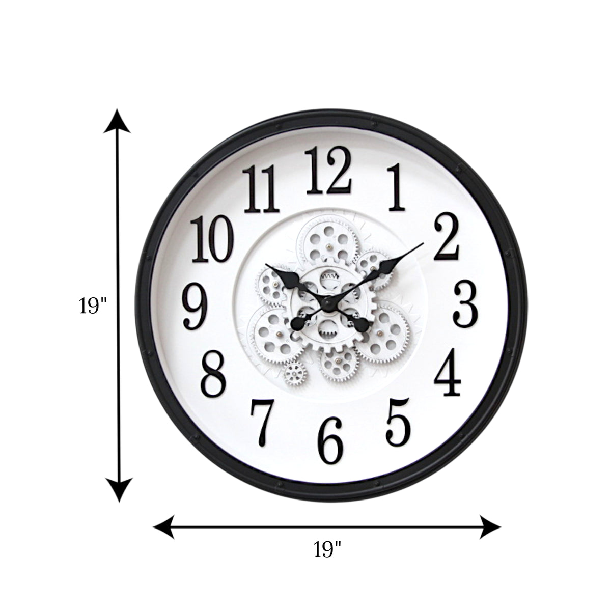 wall clock moving gear numeric black & white 19x19 china