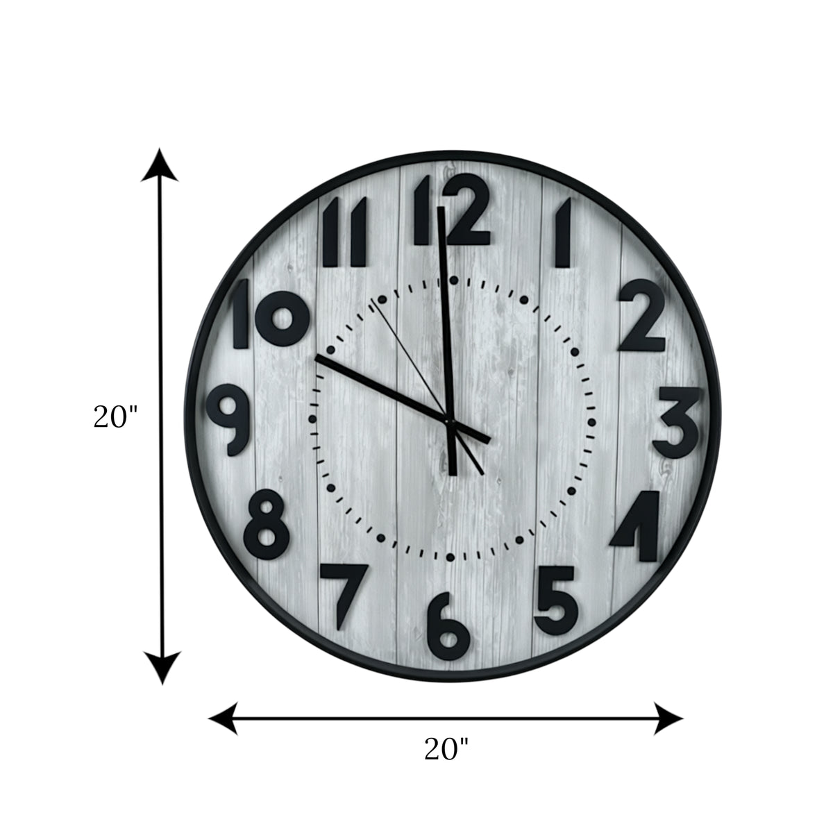 wall clock black with l.grey wood texture large china 20"x20"