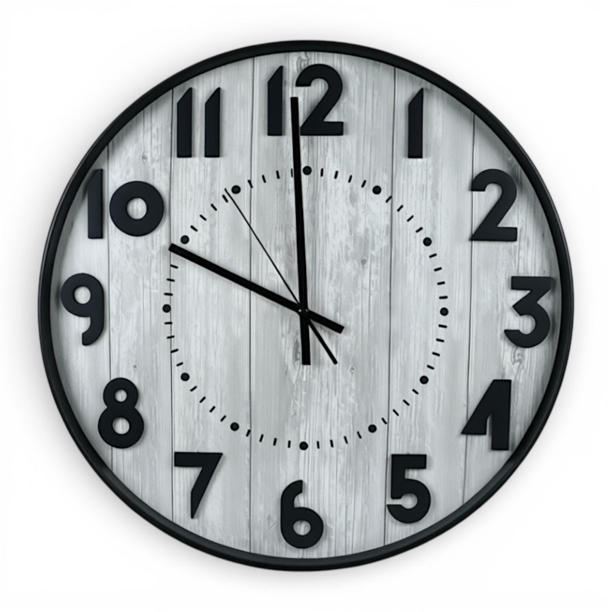 wall clock black with l.grey wood texture large china 20"x20"