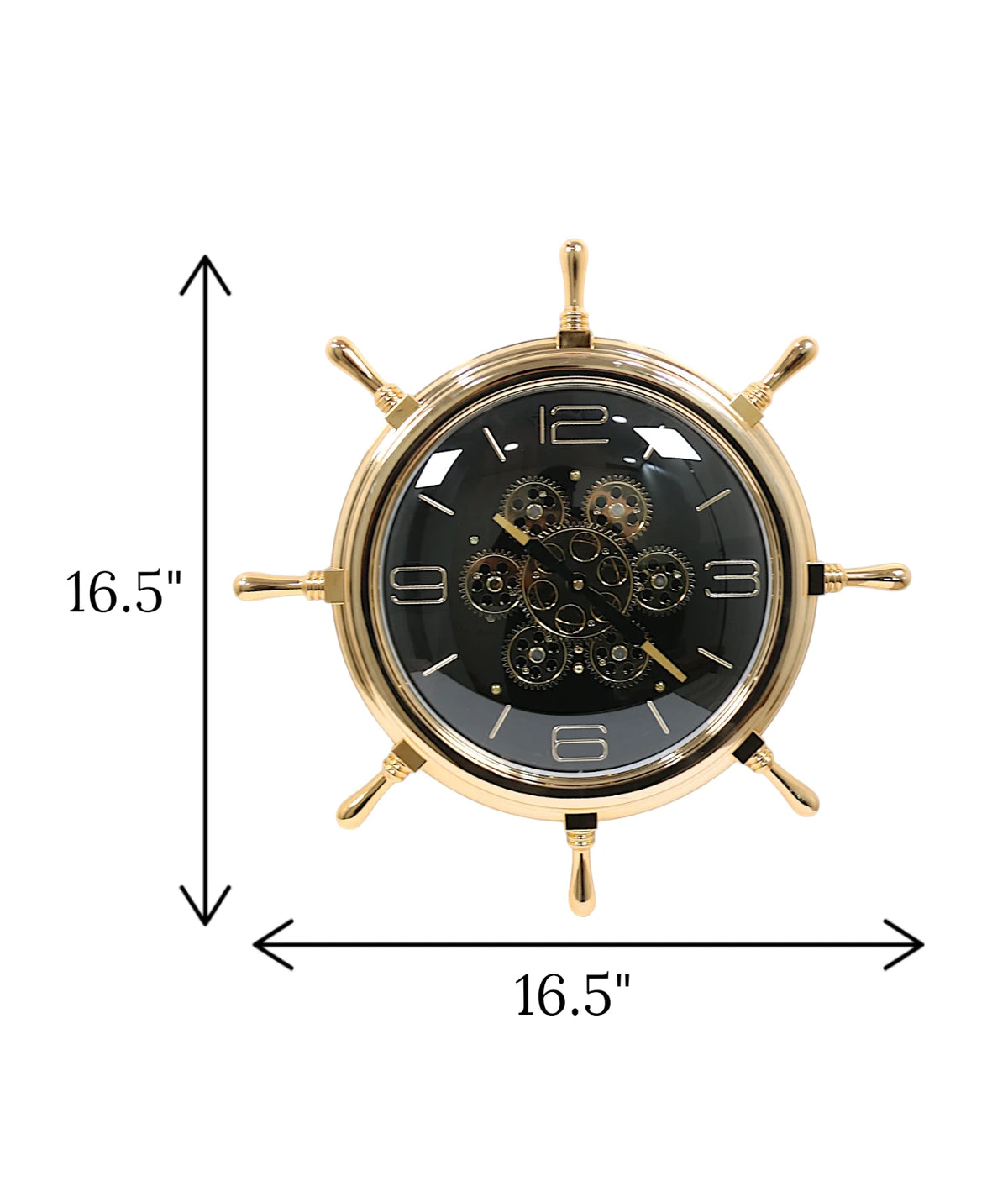 wall clock gear wheel golden & black china "16.5x16.5"