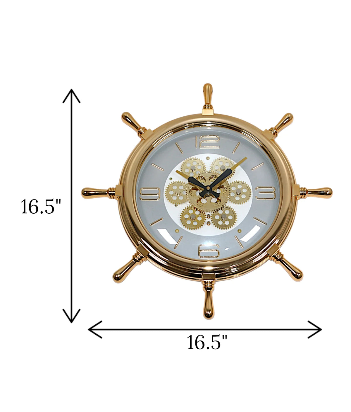 wall clock gear wheel golden & white china "16.5x16.5"