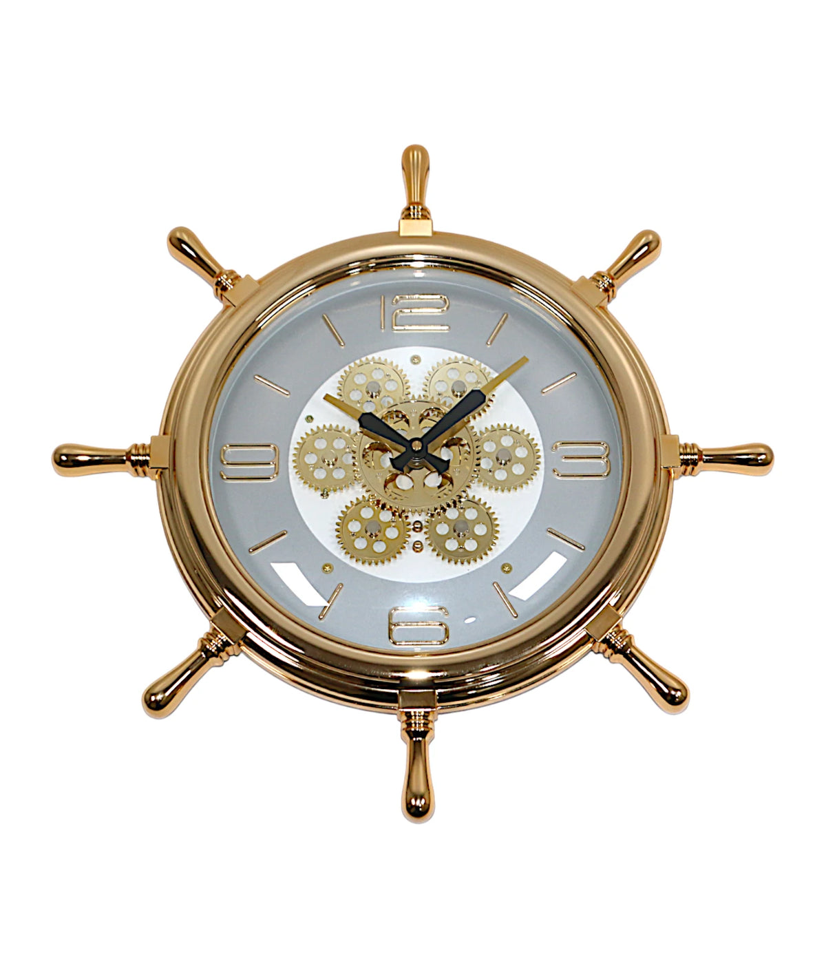 wall clock gear wheel golden & white china "16.5x16.5"