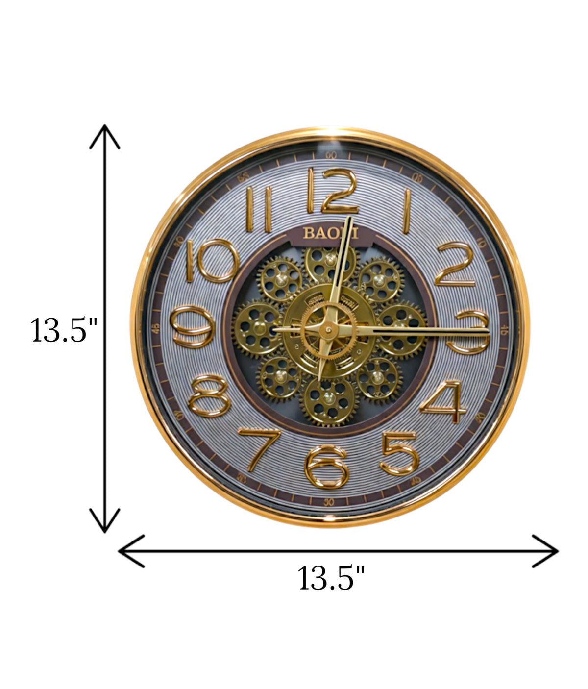 wall clock moving gear brown & golden china 13.5"x13.5"