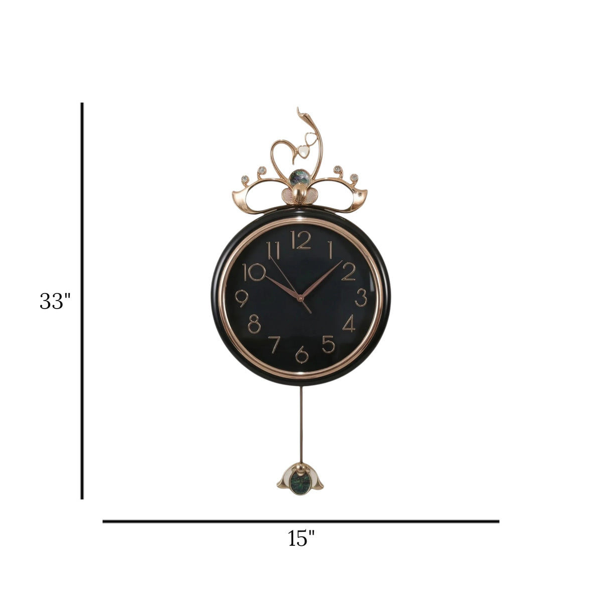 fancy wall clock swan crown pendulam black & golden 33"x15" china