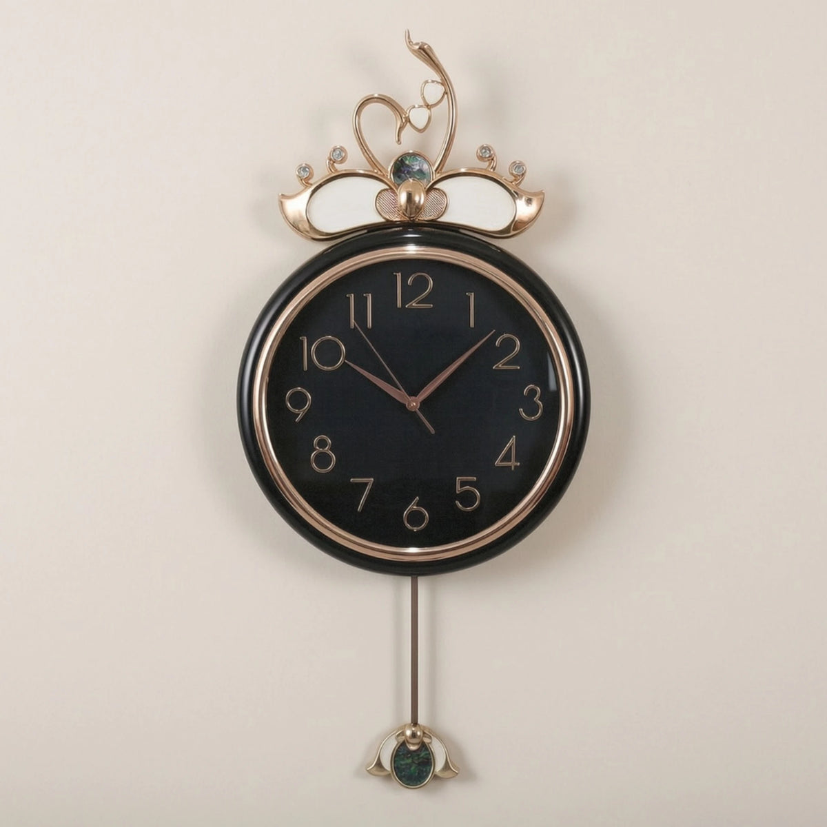 fancy wall clock swan crown pendulam black & golden 33"x15" china