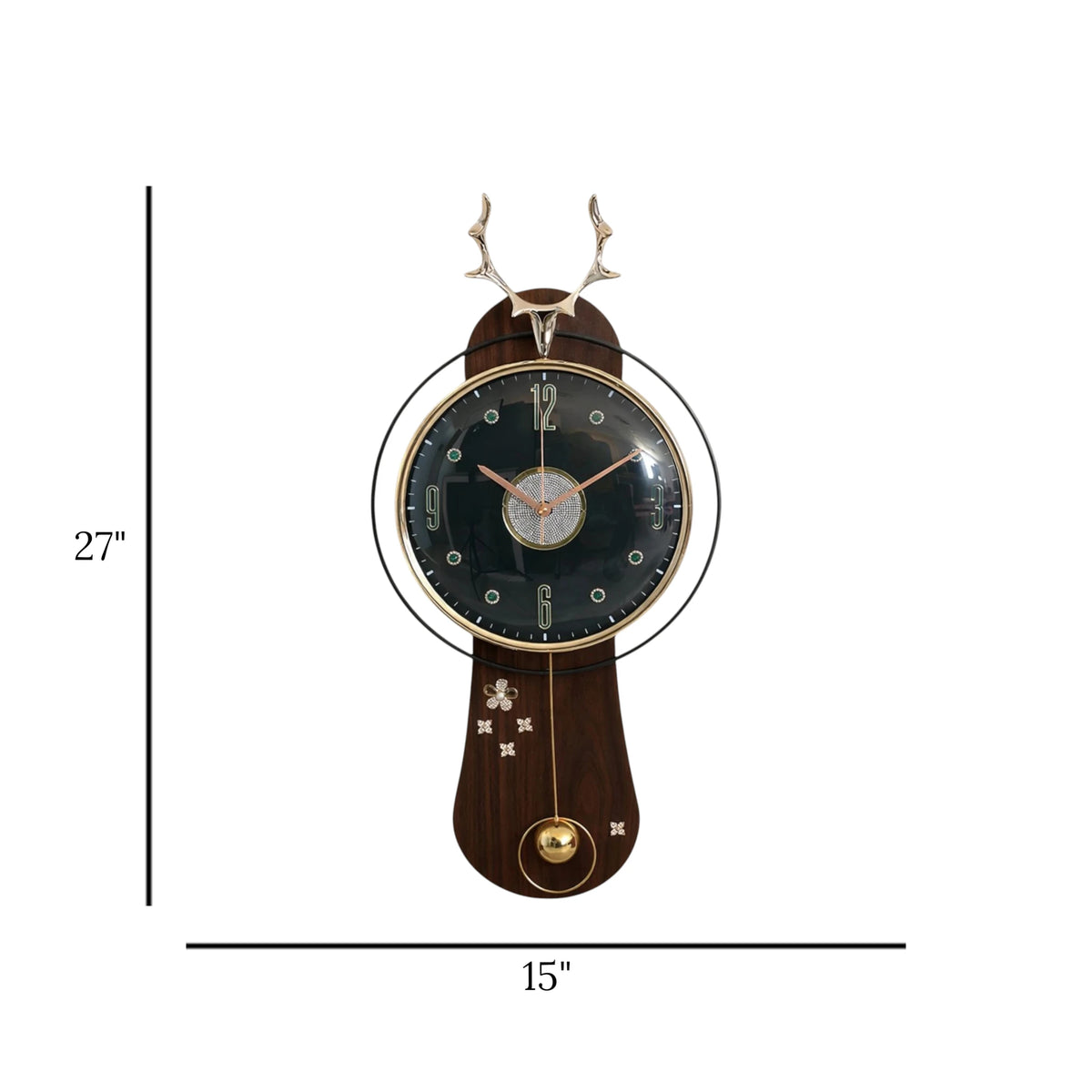 decorative wall clock wooden pendulam black & brown 27"x15" china