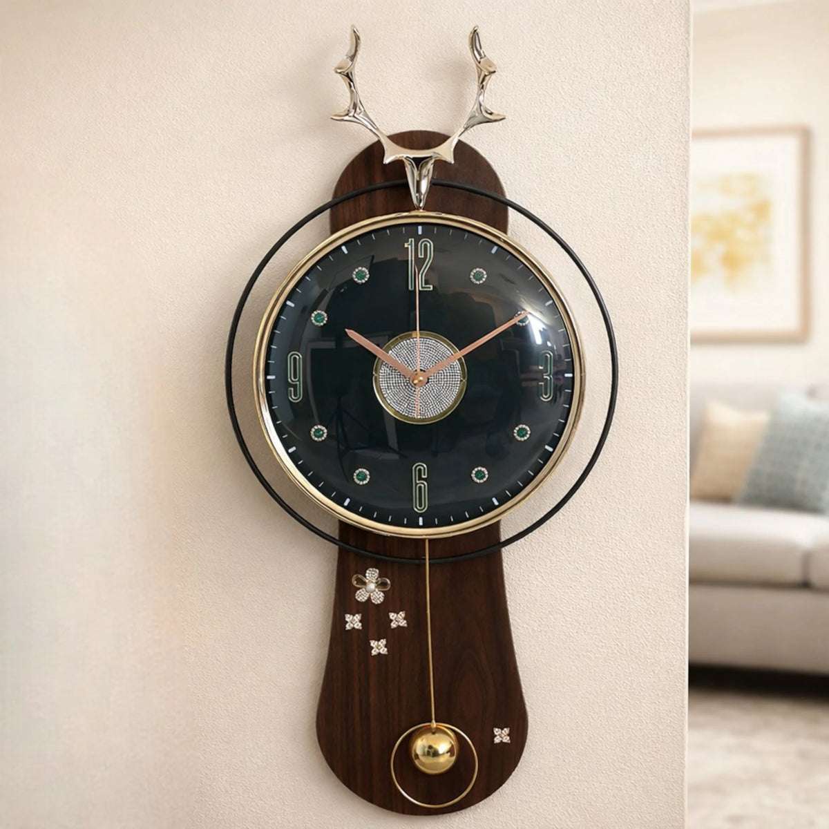 decorative wall clock wooden pendulam black & brown 27"x15" china
