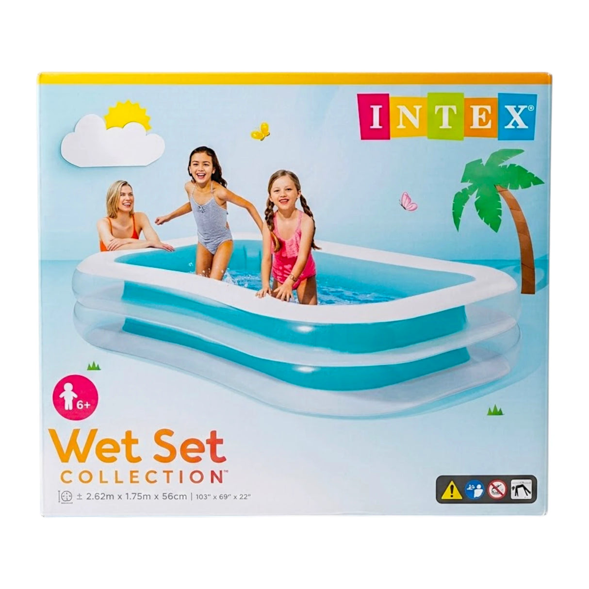 intex wet set collection inflatable kids swimming pool blue & white 103"x69"x22"
