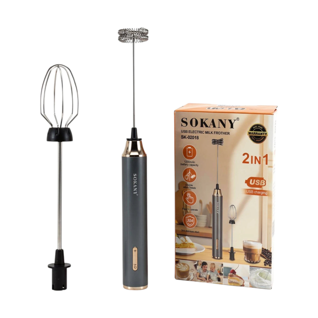 sokany milk frother stainless steel grey plain 2 in 1 usb rechargeable 02018 china
