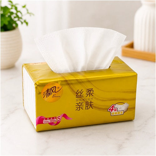 breeze silklux 4-ply soft facial tissue paper white color 100 pulls / 400 sheets b1002 china
