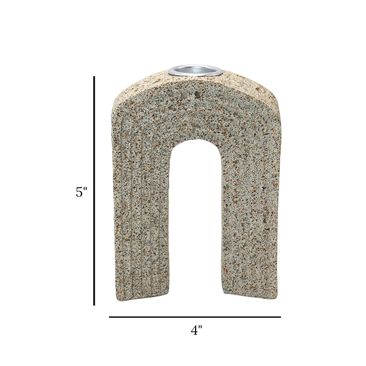 modern arch shape ribbed groove candle holder resin beige color 4"x5" china