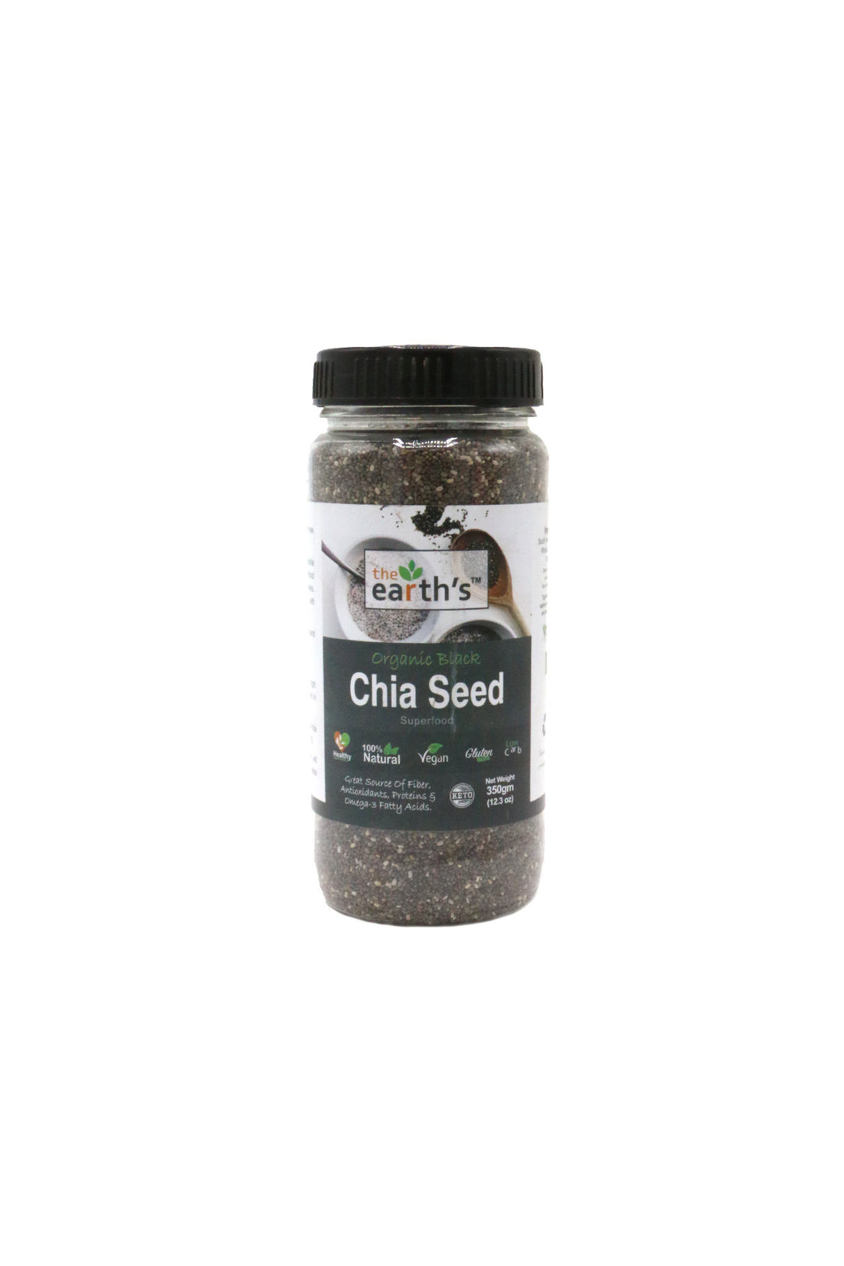 earths black chia seed 300g jar