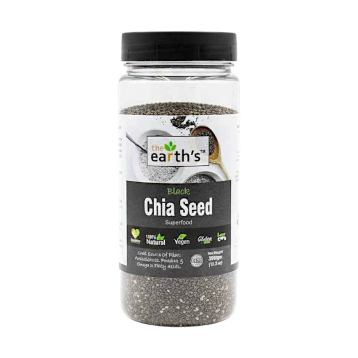 earths black chia seed 300g jar