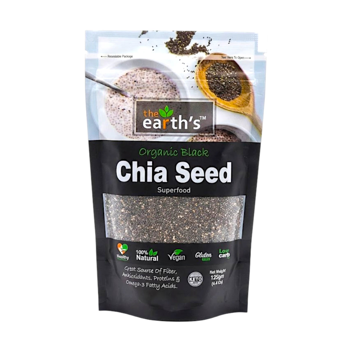 earths organic black chia seed 125g