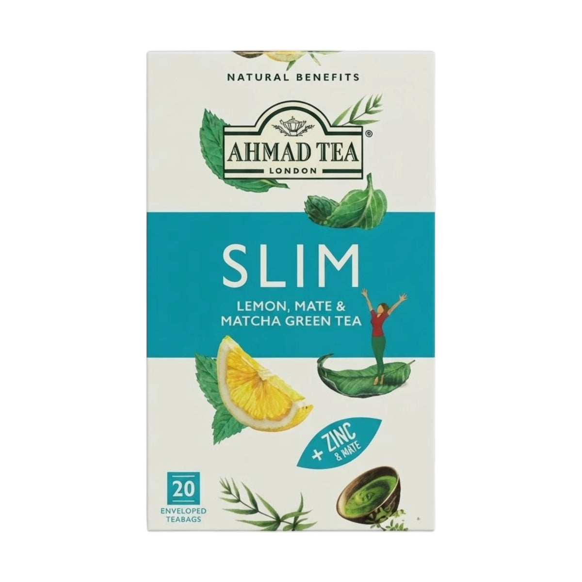 ahmad tea green slim zinc & mate 20 tea bags