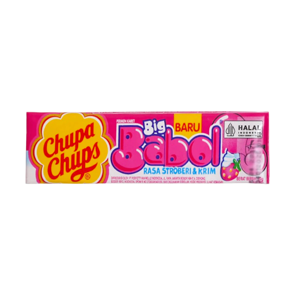 chupa chups big babol gum rasa stroberi & krim 20g indonesia